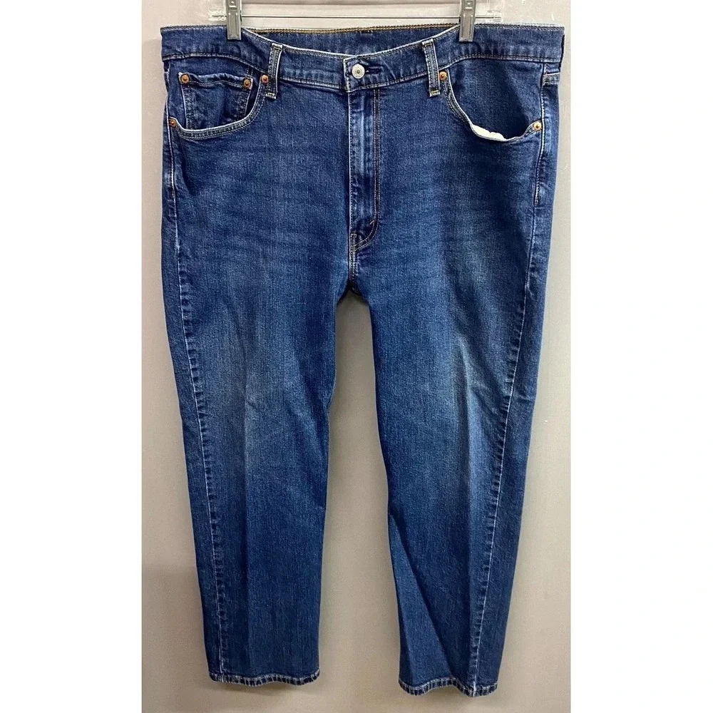 Levi's 514 Jeans Mens 40x30 Blue Denim Stretch Dark Wash Whiskered Straight Leg